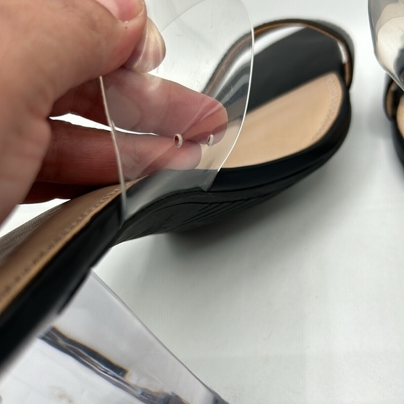 BP Black Clear Heel Open Toe 90s Y2K Front Strap Block Heel Sandals Size 11 New! - Picture 5 of 7